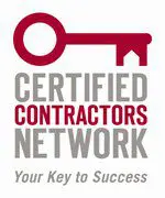 A red key is on the logo of the certified contractors network.