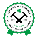Certified Pro Warranty badge, Malarkey Roofing Products.