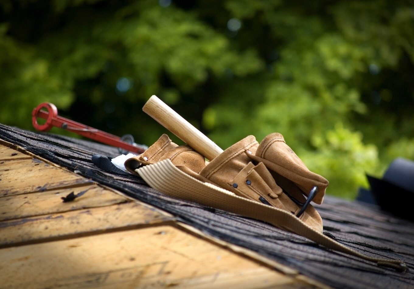 A close up of some tools on the roof