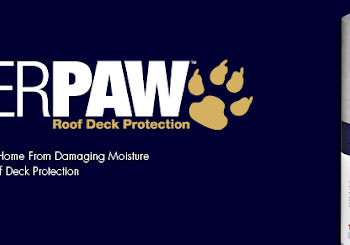 A paw logo with the words " paw roof deck protection."